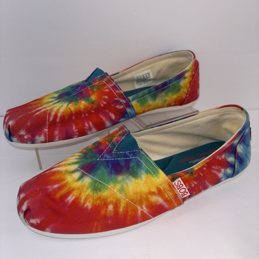 Skechers BOBS Tie-dye Canvas Slip-On Shoes Rainbow Multicolor 113137 Womens 9W